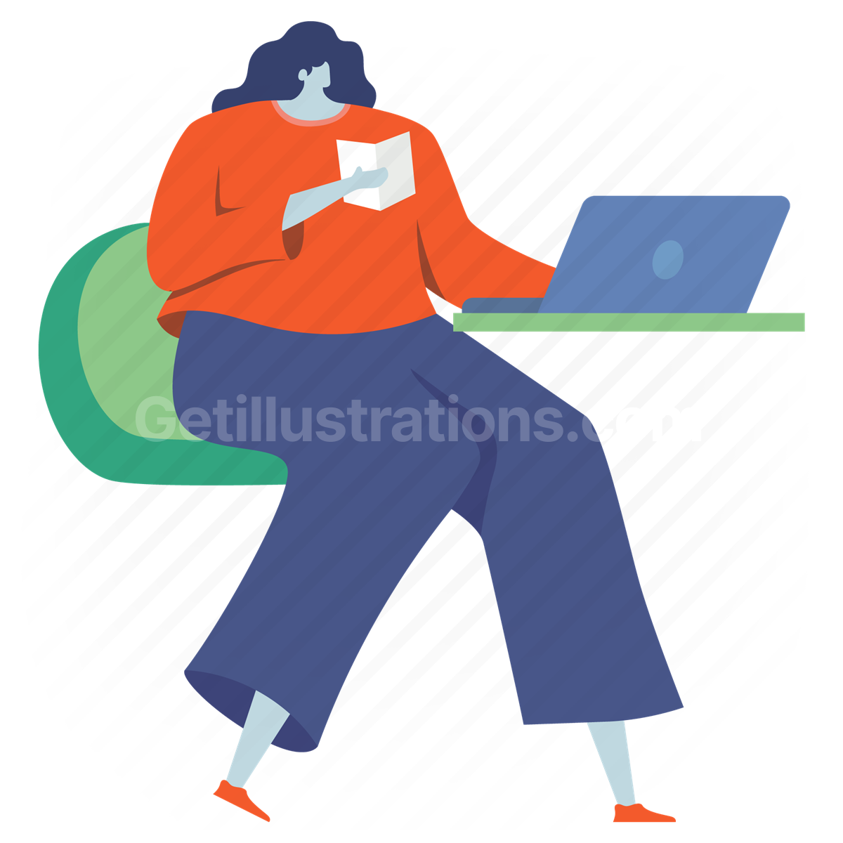 chair, table, laptop, computer, electronic, device, woman, people, person